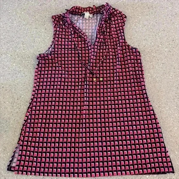 Michael Kors Blouse Women's Coral/Black Sleeveless Tank Top Shirt Medium Career - Picture 1 of 7